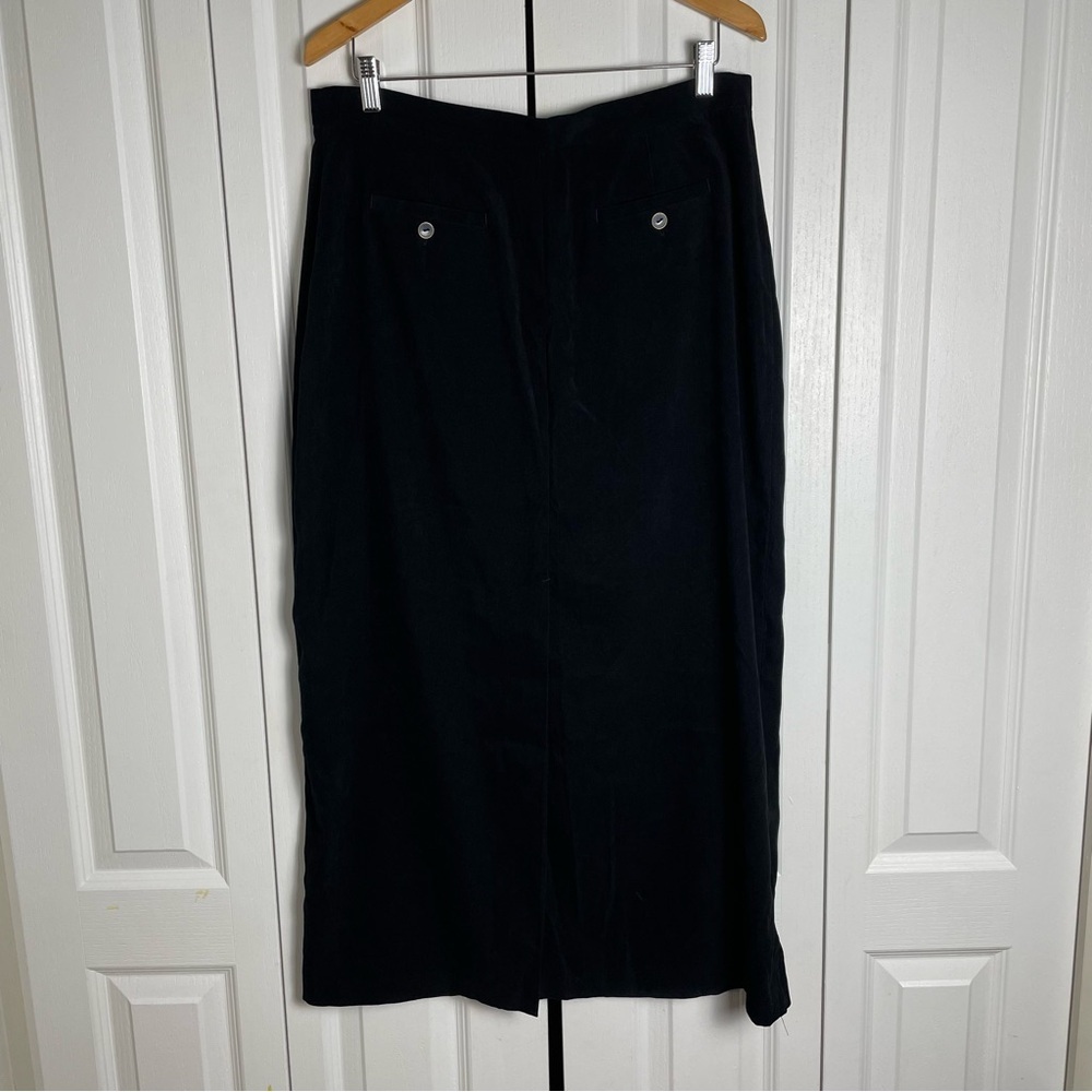 Vintage 90s Whimsigoth Faux Suede Midi Skirt Women’s 16 Black Long Pencil Pocket - Picture 7 of 15